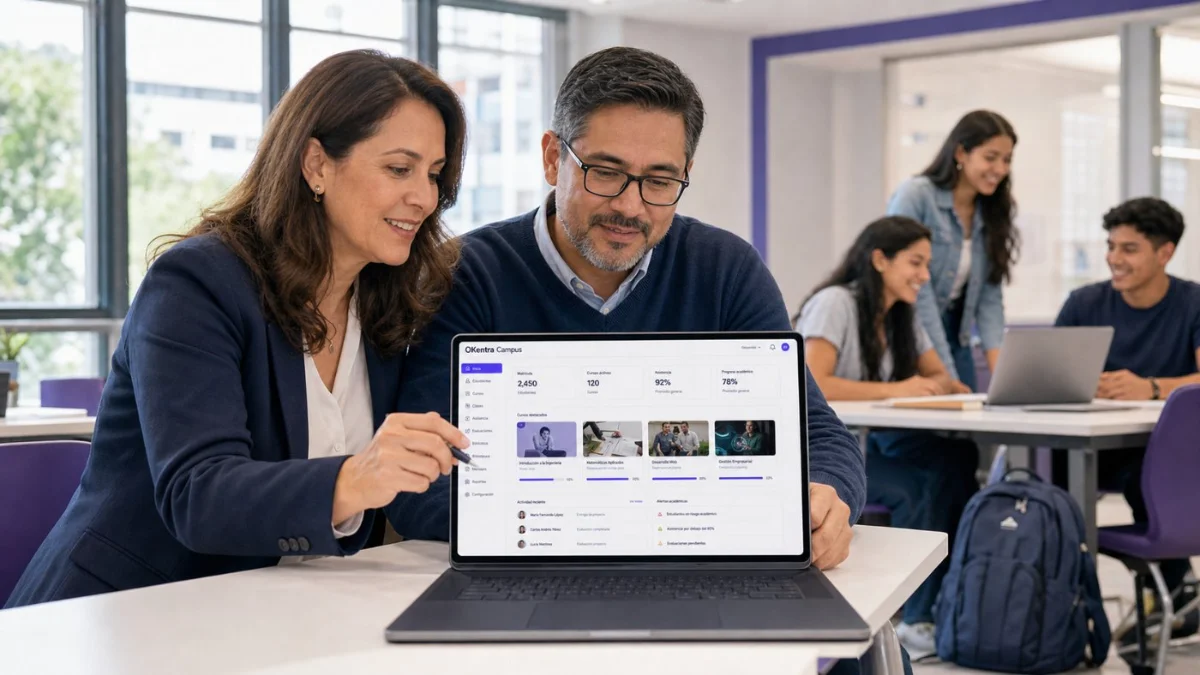 Aula de un centro educativo — gestión académica y administrativa con OKentra Campus