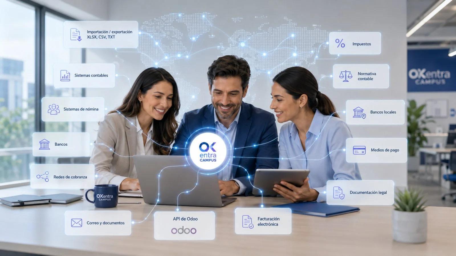 Integraciones y localizaciones de OKentra Campus sobre Odoo