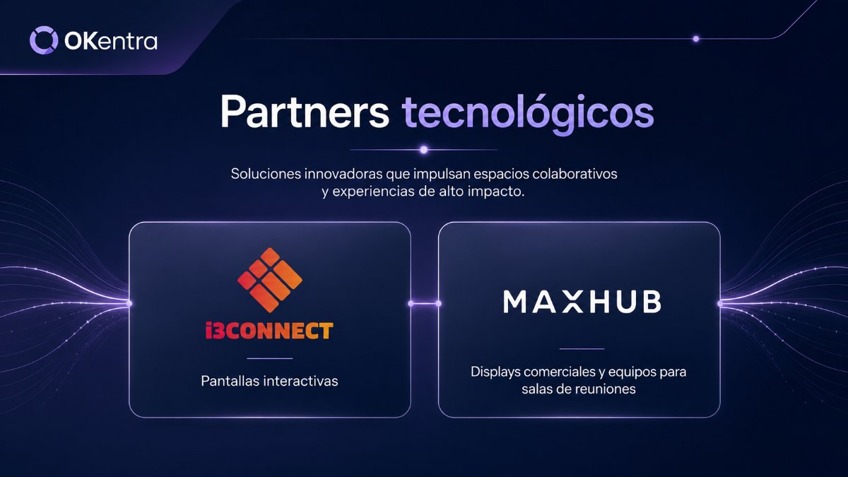Partners tecnológicos de OKentra: i3CONNECT, pantallas interactivas, y MAXHUB, displays comerciales y equipos para salas de reuniones